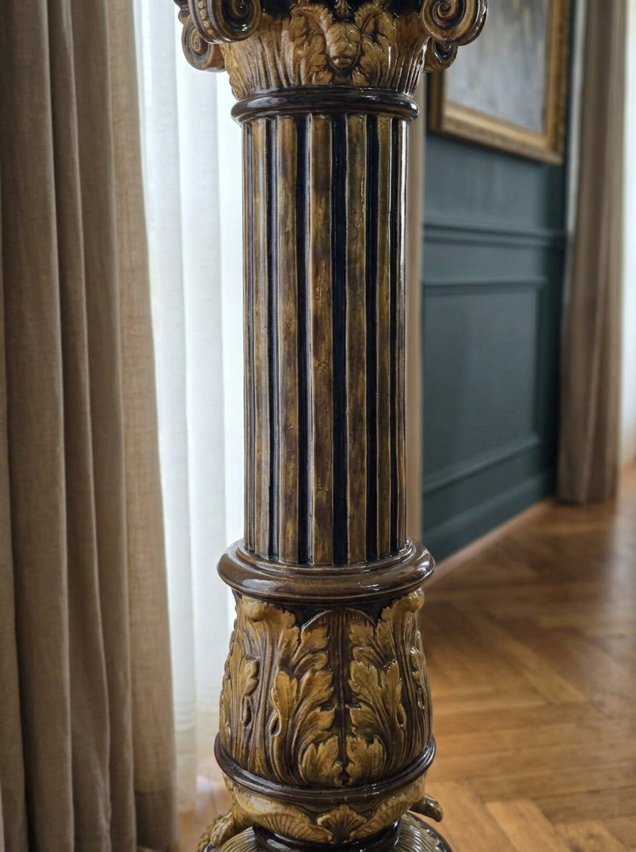 Antike Majolika Blumensäule um 1890 Gründerzeit Historismus Jardiniere 2-teilig