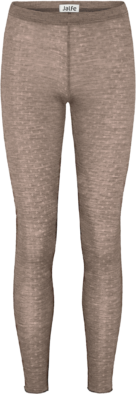 Jalfe Kirse Leggings eyelet - Hellbraun Melange - 100% Wolle vom Merinoschaf