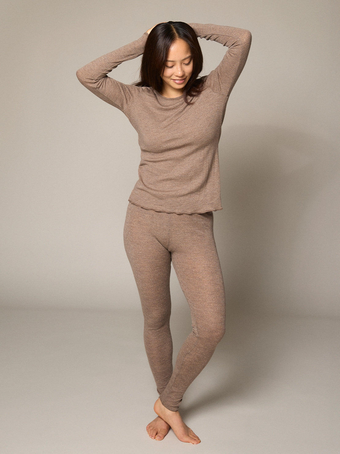 Jalfe Kirse Leggings eyelet - Hellbraun Melange - 100% Wolle vom Merinoschaf