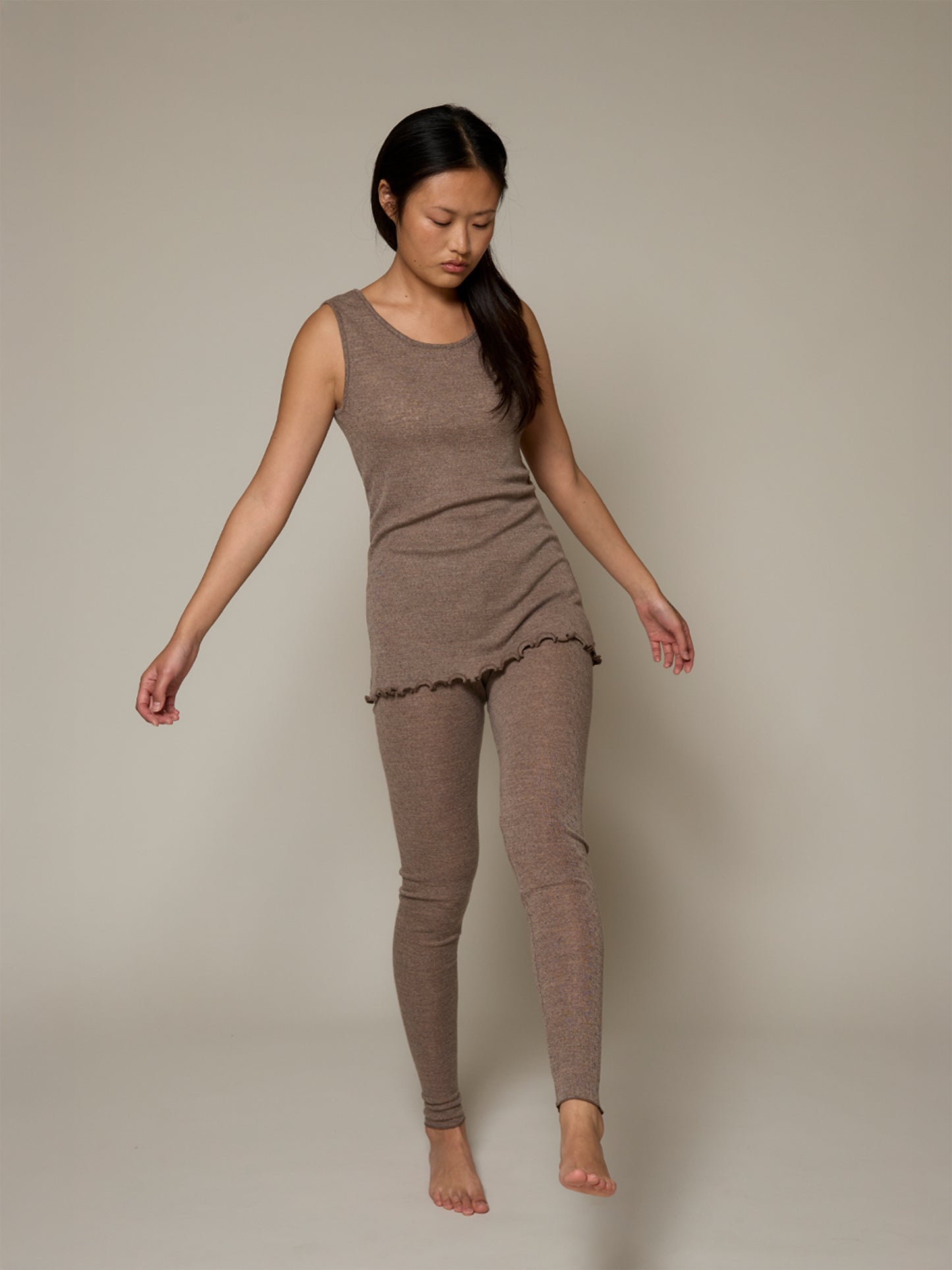 Jalfe Kirse Leggings eyelet - Hellbraun Melange - 100% Wolle vom Merinoschaf
