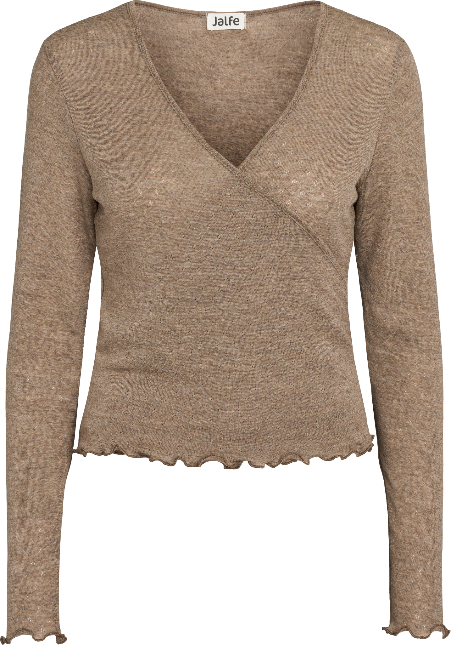 Jalfe Iris Shirt eyelet - Hellbraun Melange - 100% Wolle vom Merinoschaf