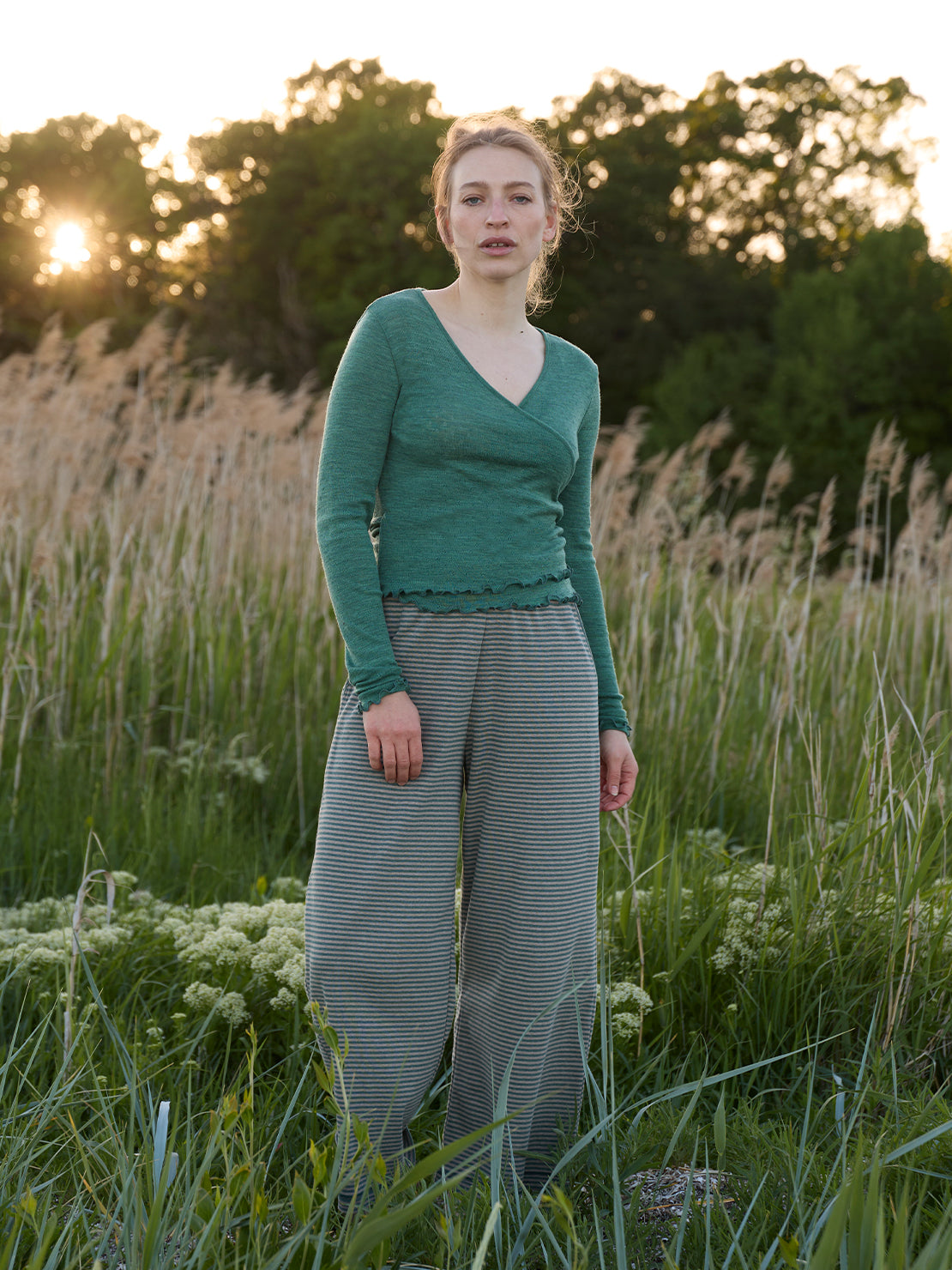 Jalfe Iris Shirt eyelet - Aloe Melange - 100% Wolle vom Merinoschaf