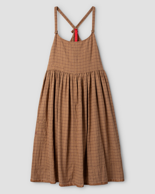 Ewa i Walla | Kleid GORDANA Leinen Kariert Cinnamon | 55928 | AW25