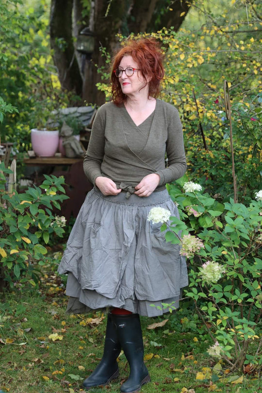 By Basics | Shirt Asymmetrisch | Reine Merinowolle Capers Melange 983 | 4008