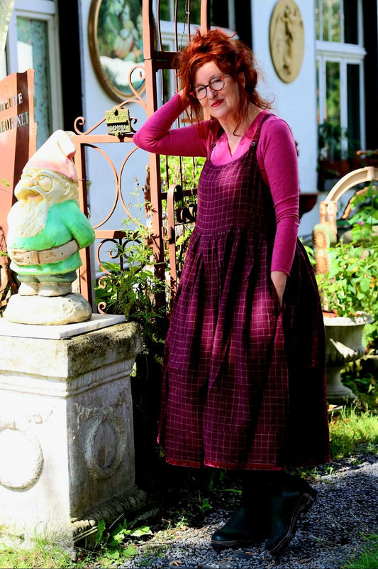 Ewa i Walla | Kleid GORDANA Leinen Kariert Dark Plum | 55928 | AW25