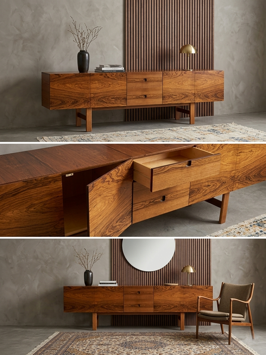 Vintage Sideboard 60er - Palisander Furnier Anrichte - Schubladen & Doppeltüren